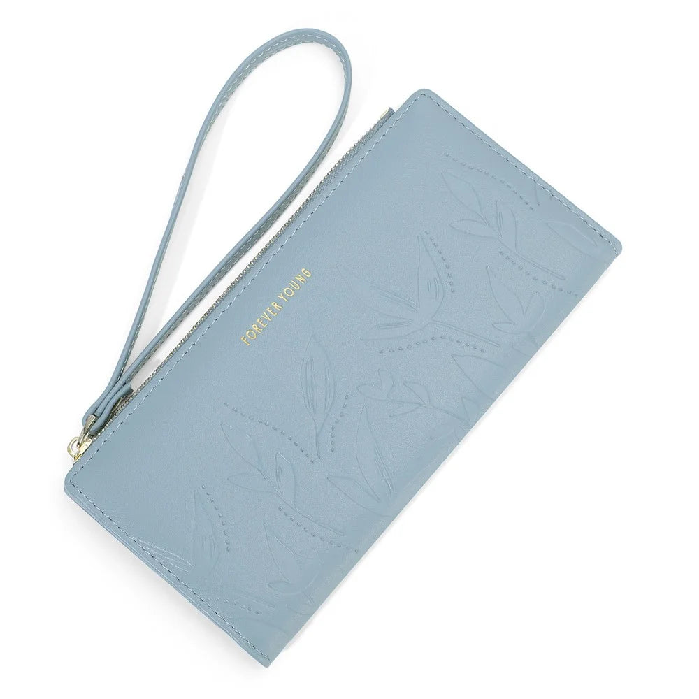 FOREVER YOUNG 8302-007Y Cellphone Purse Long Wallet PU Leather Women Clutch with Wrist Strap - Blue - 1
