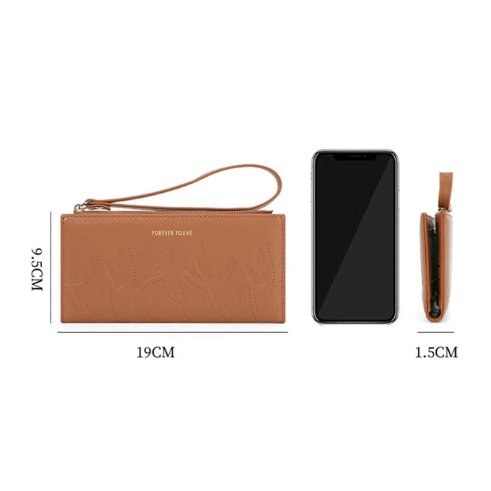 FOREVER YOUNG 8302-007Y Cellphone Purse Long Wallet PU Leather Women Clutch with Wrist Strap - Blue - 7