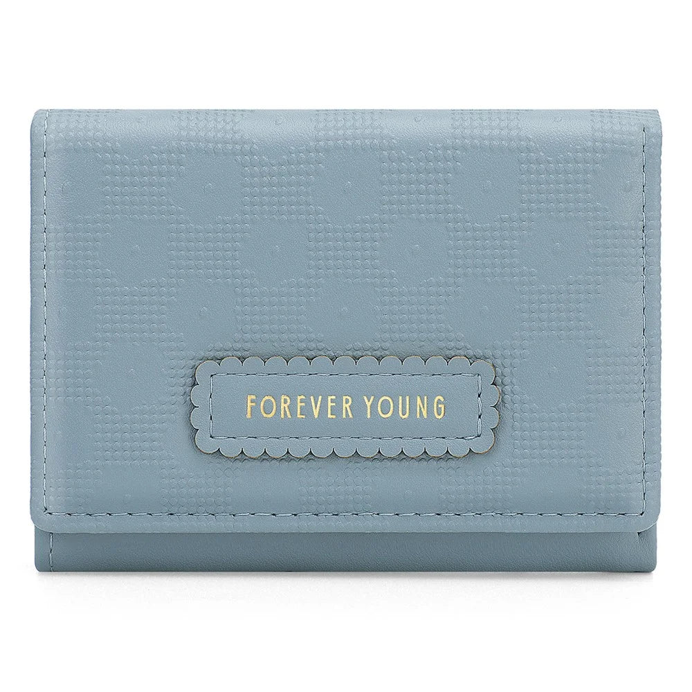 FOREVER YOUNG 8346-016 PU Leather Short Wallet Women Card Holder Tri-fold Purse - Blue - 1