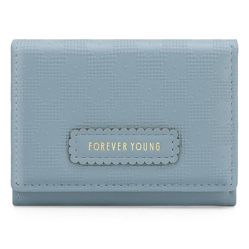 FOREVER YOUNG 8346-016 PU Leather Short Wallet Women Card Holder Tri-fold Purse - Blue - 1