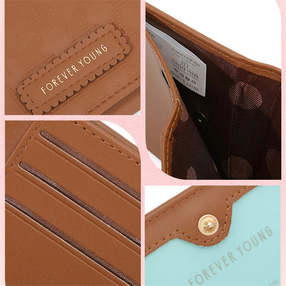 FOREVER YOUNG 8346-016 PU Leather Short Wallet Women Card Holder Tri-fold Purse - Blue - 3