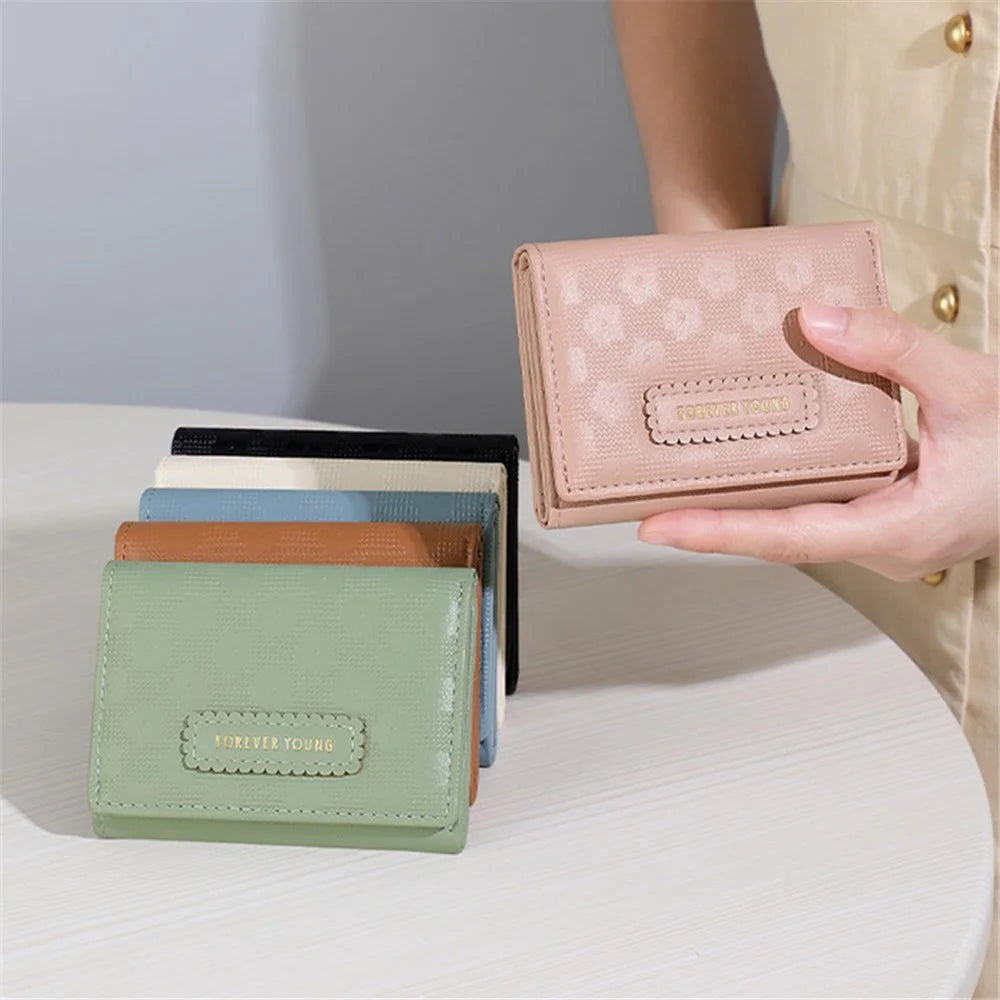 FOREVER YOUNG 8346-016 PU Leather Short Wallet Women Card Holder Tri-fold Purse - Blue - 5