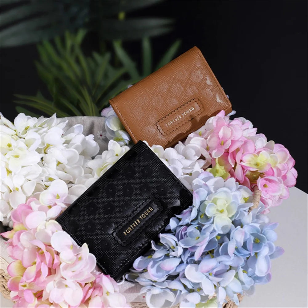 FOREVER YOUNG 8346-016 PU Leather Short Wallet Women Card Holder Tri-fold Purse - Blue - 6
