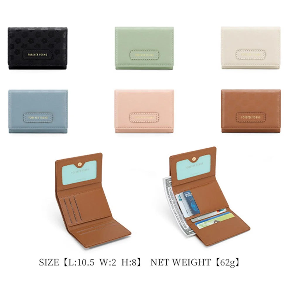 FOREVER YOUNG 8346-016 PU Leather Short Wallet Women Card Holder Tri-fold Purse - Blue - 7