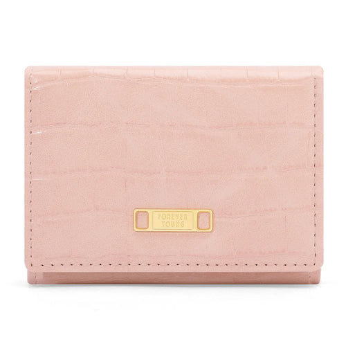 FOREVER YOUNG 8346-012Y Stone Texture PU Leather Tri-fold Short Wallet Women Card Holder Bag - Pink - 1