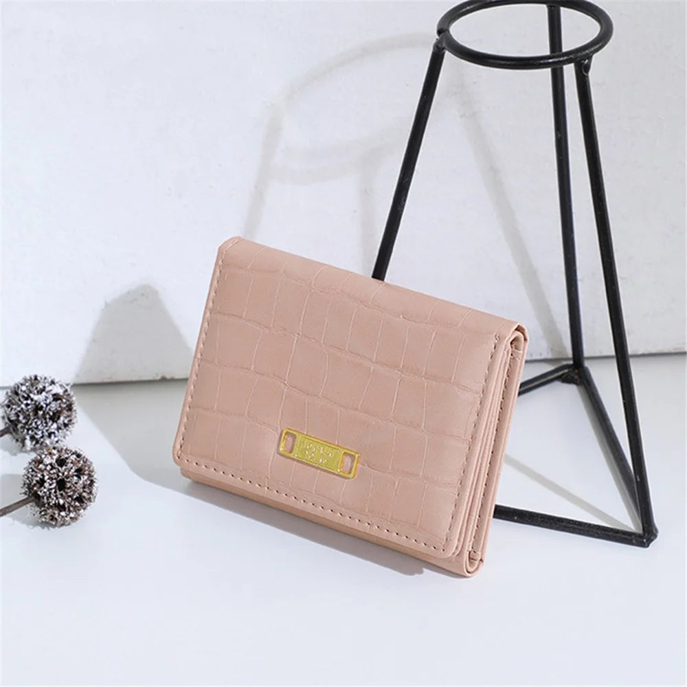 FOREVER YOUNG 8346-012Y Stone Texture PU Leather Tri-fold Short Wallet Women Card Holder Bag - Pink - 2