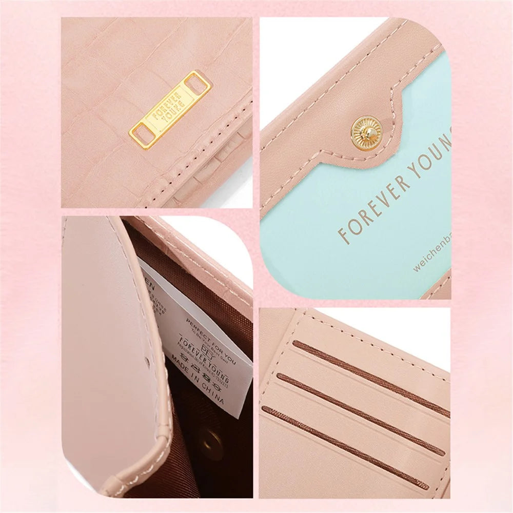 FOREVER YOUNG 8346-012Y Stone Texture PU Leather Tri-fold Short Wallet Women Card Holder Bag - Pink - 5