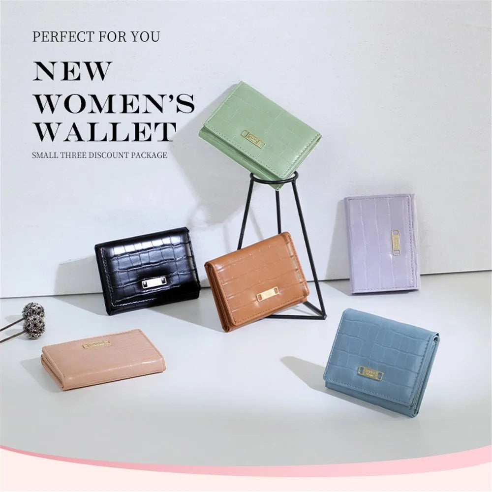 FOREVER YOUNG 8346-012Y Stone Texture PU Leather Tri-fold Short Wallet Women Card Holder Bag - Pink - 6