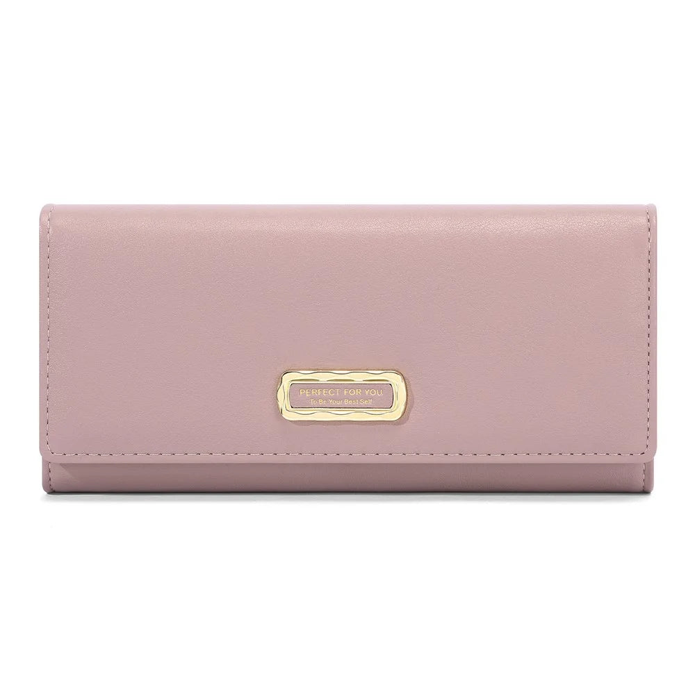 PERFECT FOR YOU 6301-010 PU Leather Cellphone Holder Long Wallet Women Tri-fold Clutch - Pink - 1