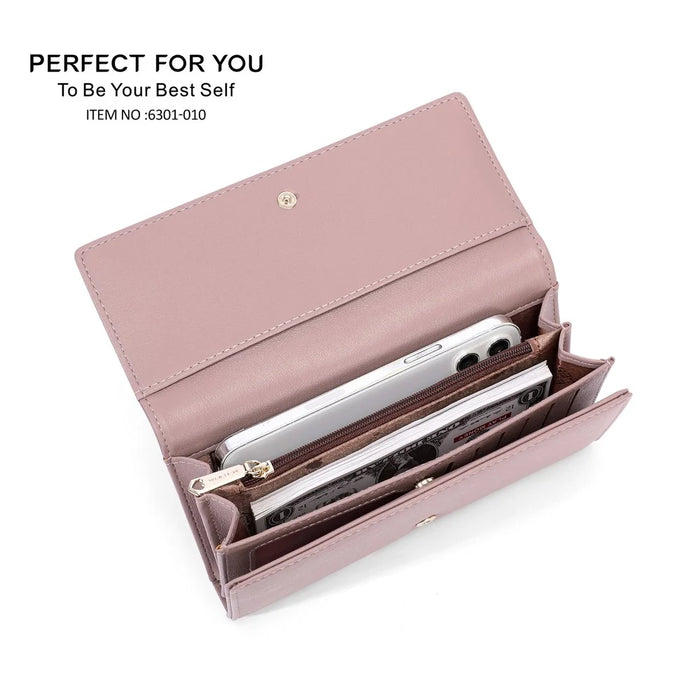 PERFECT FOR YOU 6301-010 PU Leather Cellphone Holder Long Wallet Women Tri-fold Clutch - Pink - 2