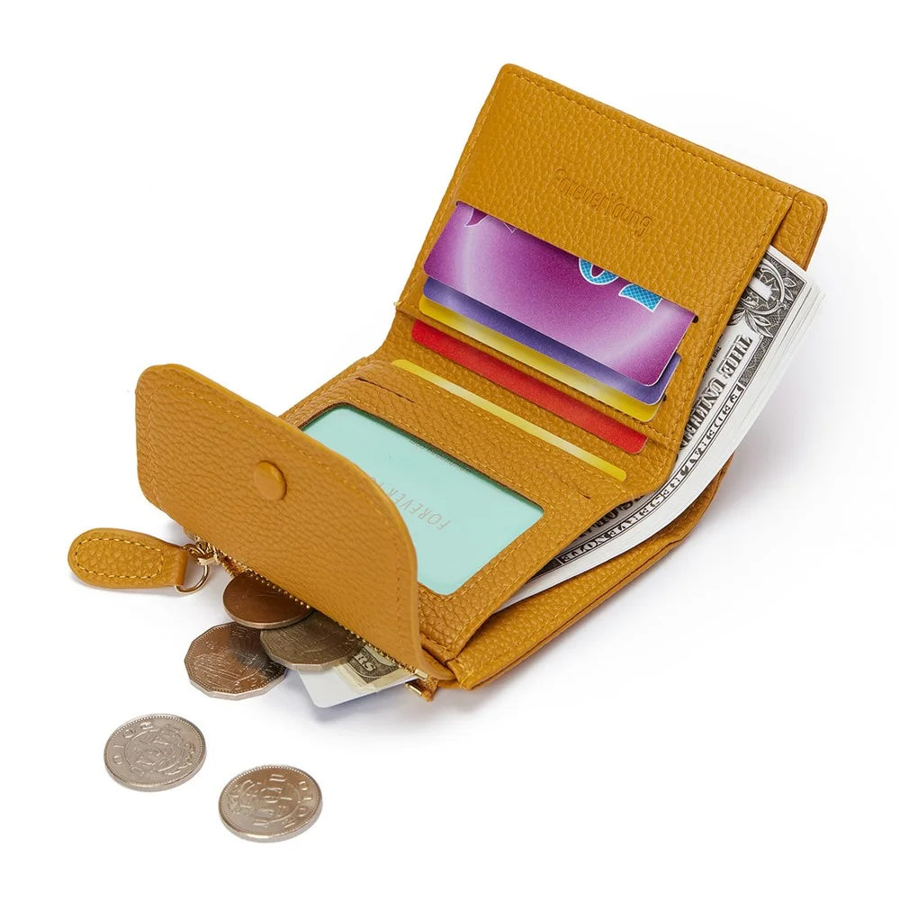 FOREVER YOUNG 8303-016 Stylish Short Wallet Zipper Pocket PU Leather Women Purse - Yellow - 2