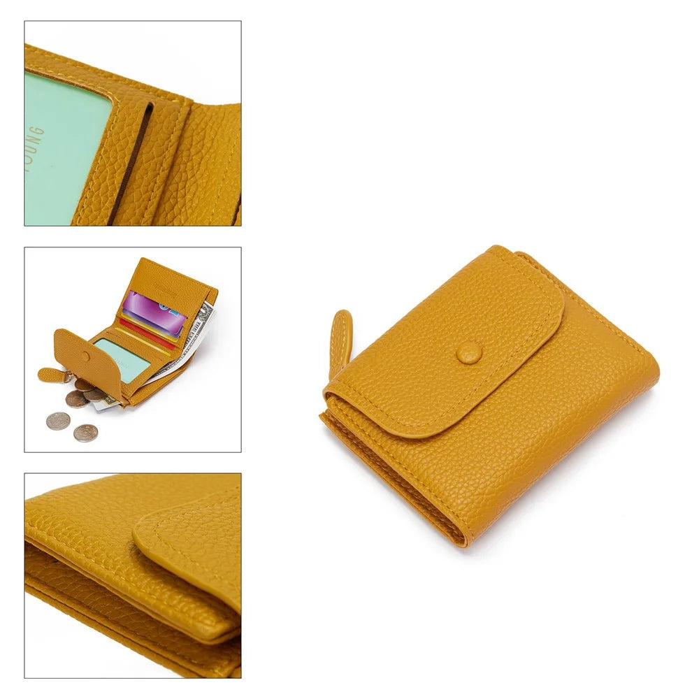 FOREVER YOUNG 8303-016 Stylish Short Wallet Zipper Pocket PU Leather Women Purse - Yellow - 3