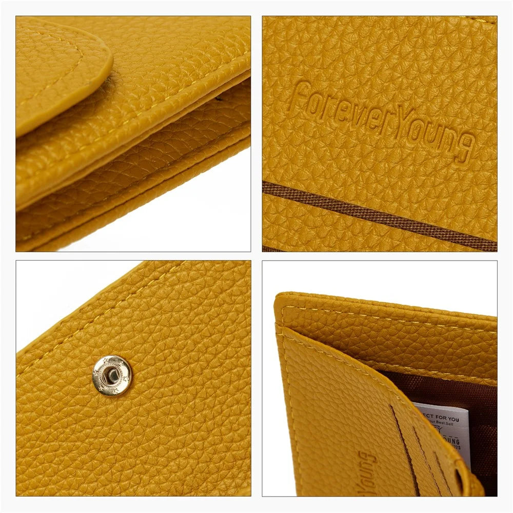 FOREVER YOUNG 8303-016 Stylish Short Wallet Zipper Pocket PU Leather Women Purse - Yellow - 4