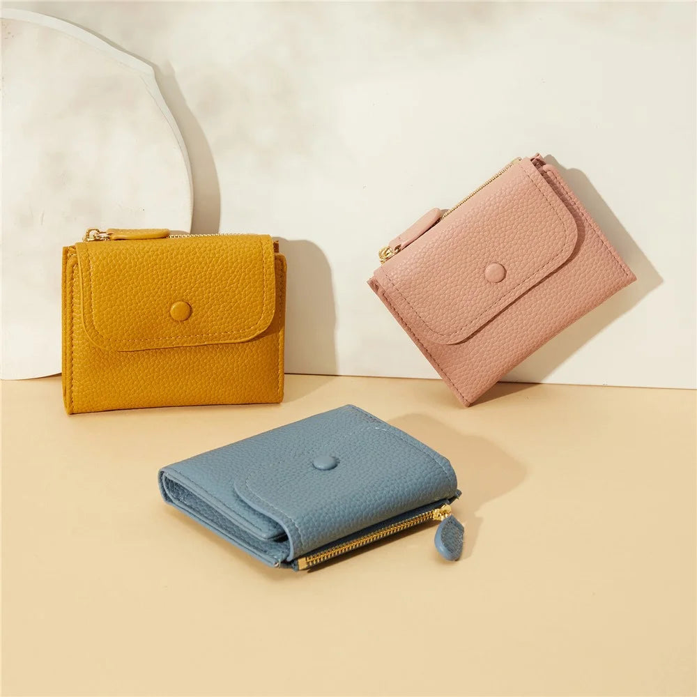 FOREVER YOUNG 8303-016 Stylish Short Wallet Zipper Pocket PU Leather Women Purse - Yellow - 5