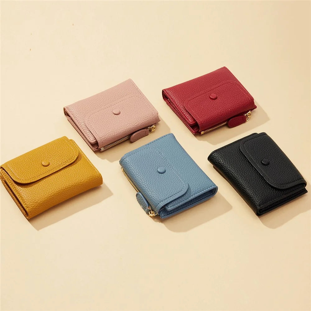 FOREVER YOUNG 8303-016 Stylish Short Wallet Zipper Pocket PU Leather Women Purse - Yellow - 6