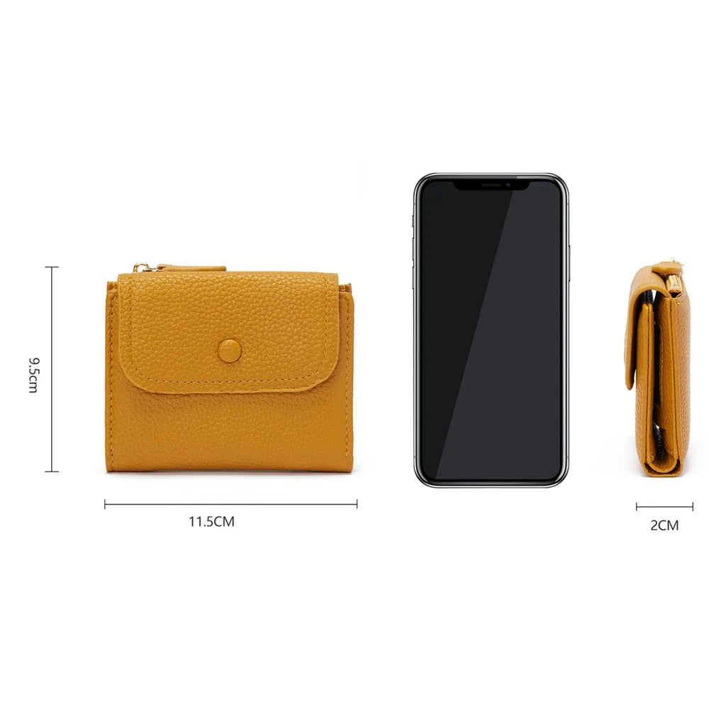 FOREVER YOUNG 8303-016 Stylish Short Wallet Zipper Pocket PU Leather Women Purse - Yellow - 7