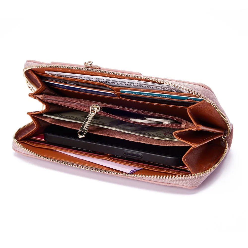 PERFECT FOR YOU 6306-002 Women Organ Long Purse PU Leather Cellphone Clutch with Separate Card Holder - Pink - 3