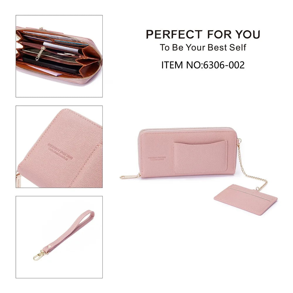 PERFECT FOR YOU 6306-002 Women Organ Long Purse PU Leather Cellphone Clutch with Separate Card Holder - Pink - 6