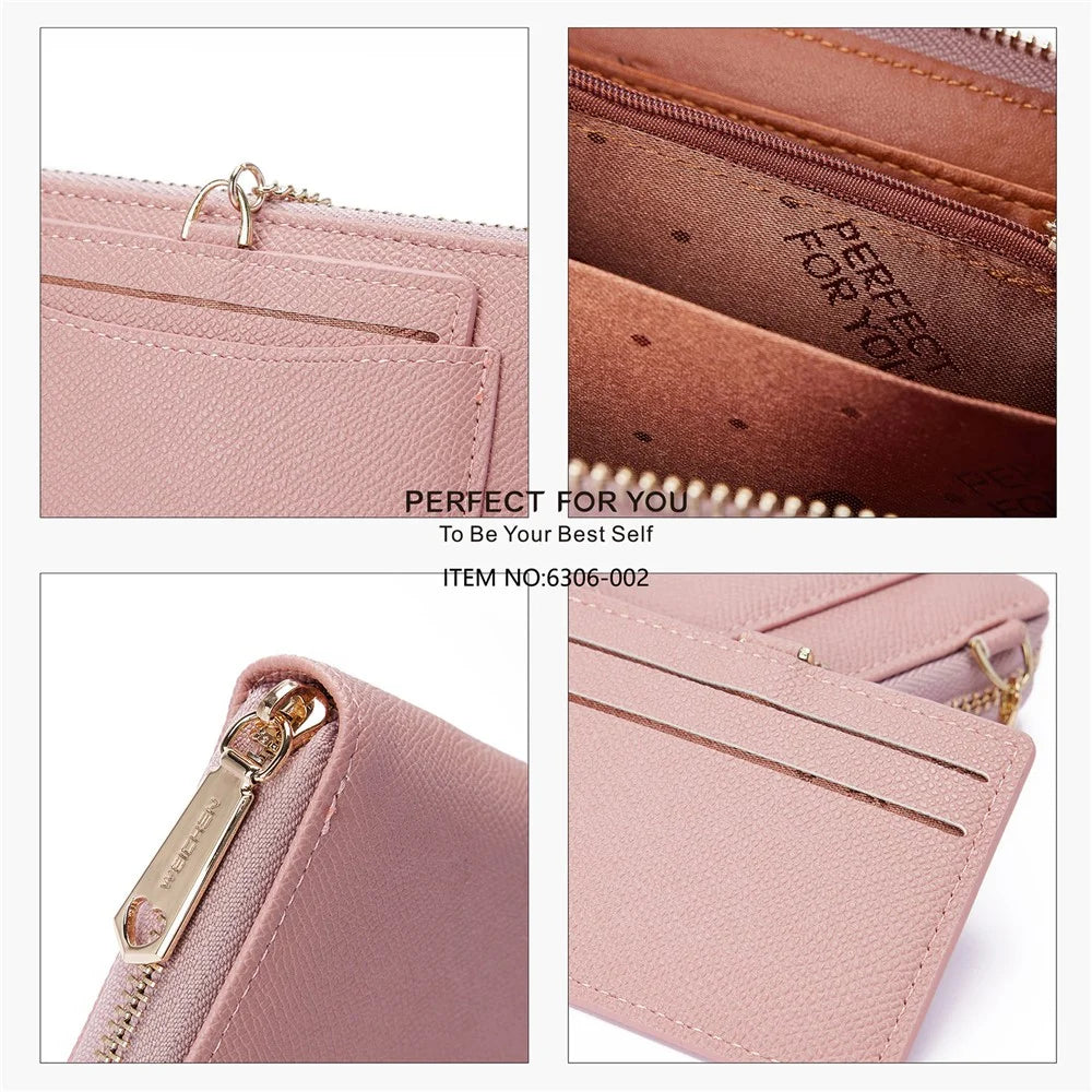 PERFECT FOR YOU 6306-002 Women Organ Long Purse PU Leather Cellphone Clutch with Separate Card Holder - Pink - 7