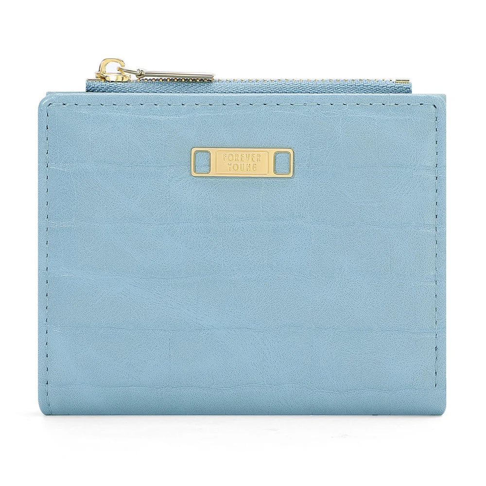 FOREVER YOUNG 8303-017Y Zipper Coin Purse PU Leather Women Bi-fold Short Wallet - Blue - 1