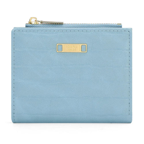 FOREVER YOUNG 8303-017Y Zipper Coin Purse PU Leather Women Bi-fold Short Wallet - Blue - 1