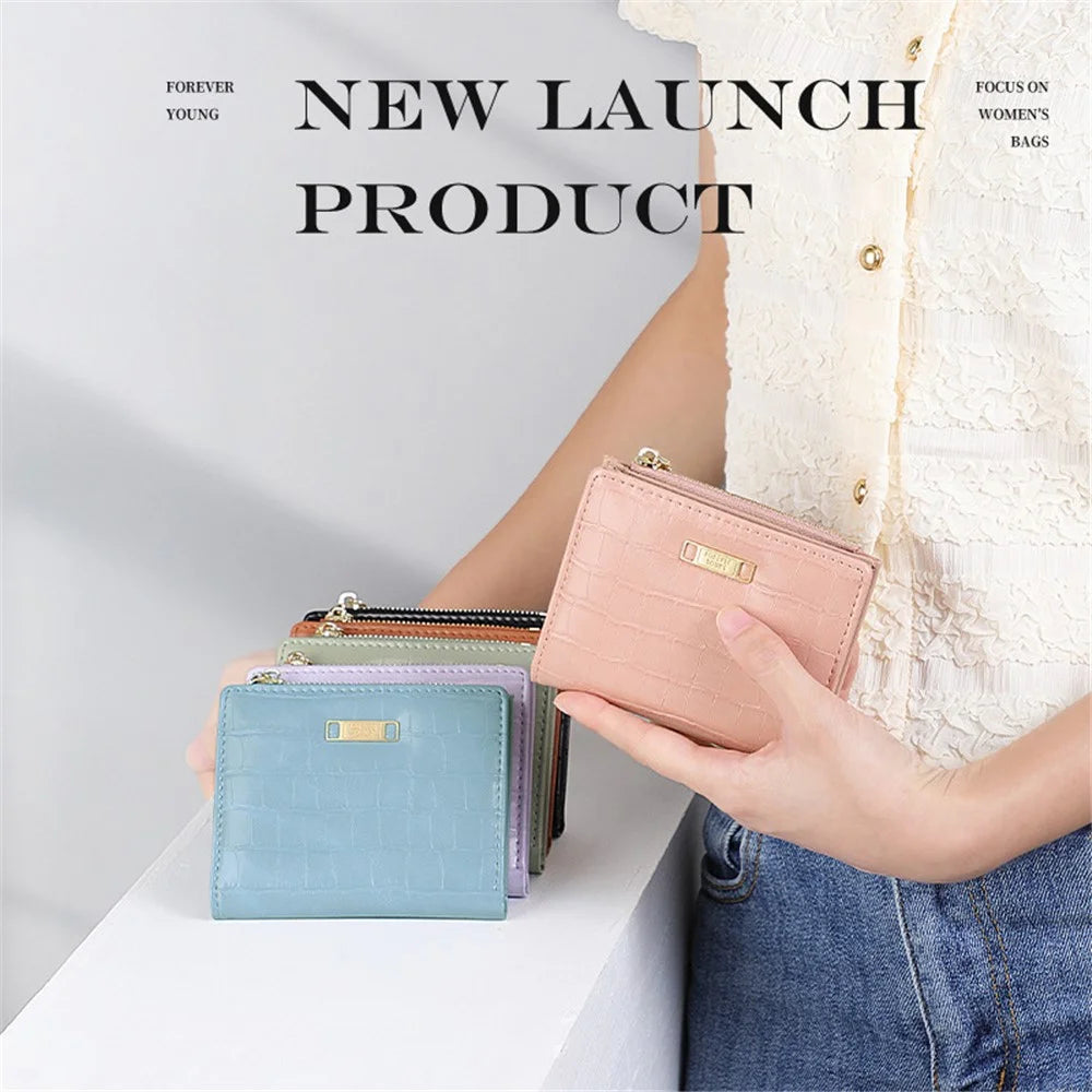 FOREVER YOUNG 8303-017Y Zipper Coin Purse PU Leather Women Bi-fold Short Wallet - Blue - 6