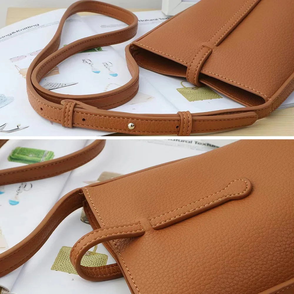 1022 Small PU Leather Bucket Bag Crossbody Shoulder Bag Daypack Phone Carrying Clutch Pouch - Dark Brown - 6