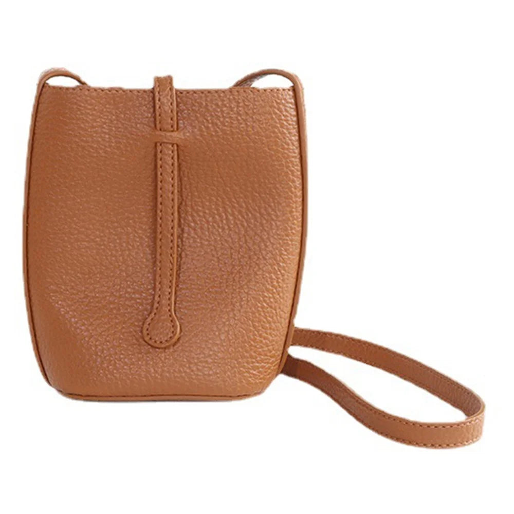 Stylish Casual PU Leather Women Crossbody Bag Phone Carrying Small Bucket Bag - Brown - 1