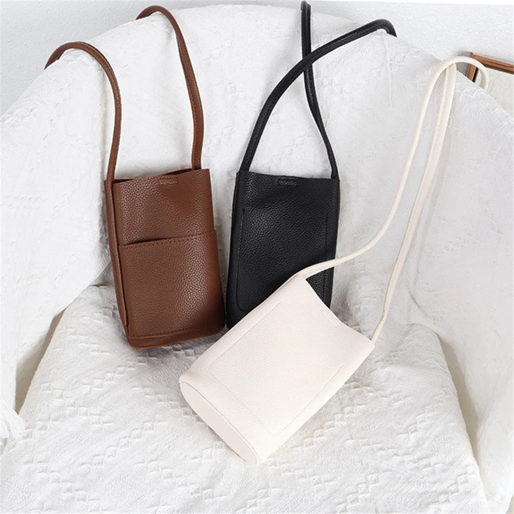 1905 PU Leather Women Crossbody Bag Solid Color Phone Carrying Crossbody Bag - Black - 5