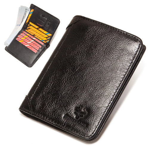 HUMERPAUL BP722 Top Layer Cowhide Leather Slim Wallet RFID Blocking Card Slot Coin Purse Bag - Black - 1