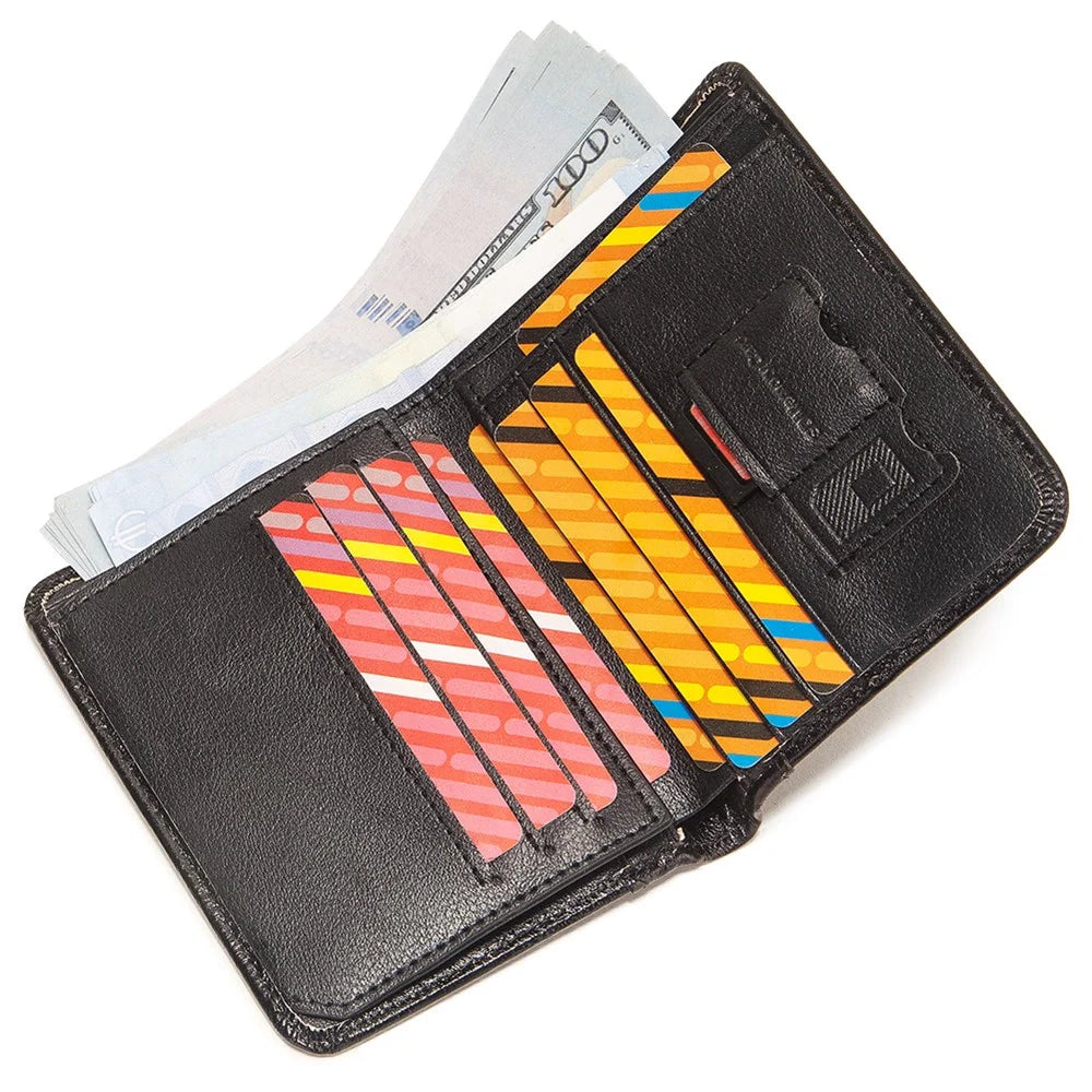 HUMERPAUL BP722 Top Layer Cowhide Leather Slim Wallet RFID Blocking Card Slot Coin Purse Bag - Black - 2