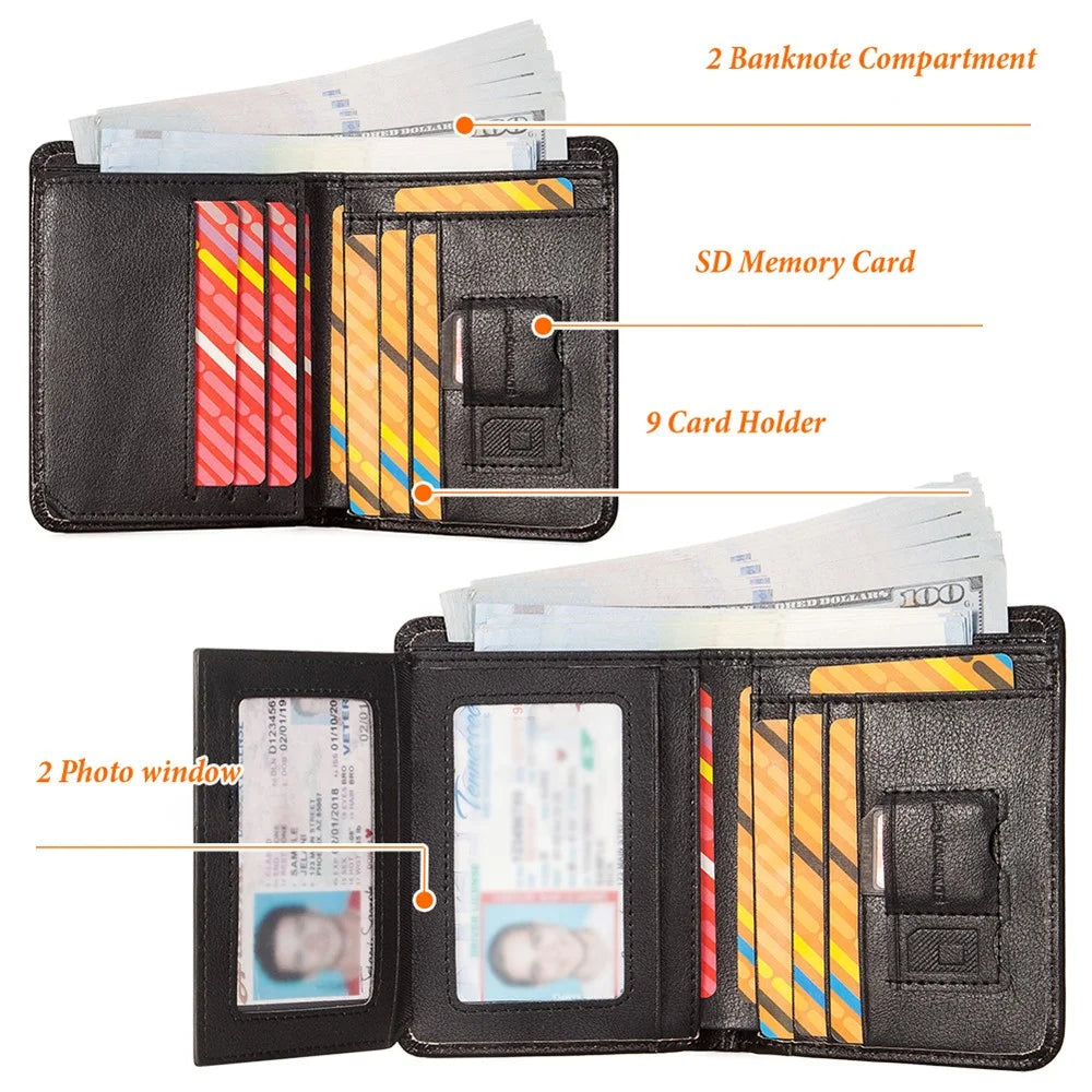 HUMERPAUL BP722 Top Layer Cowhide Leather Slim Wallet RFID Blocking Card Slot Coin Purse Bag - Black - 5