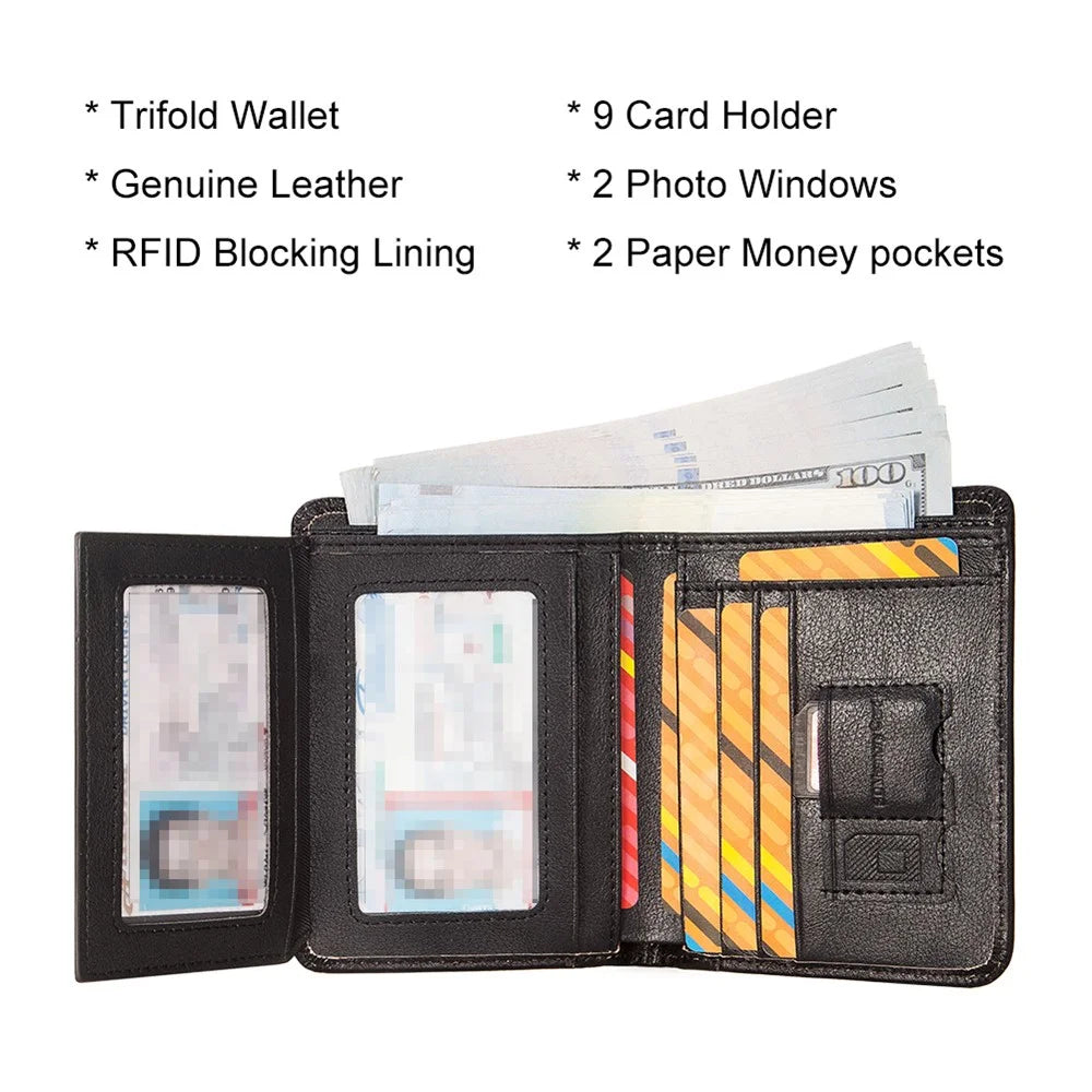 HUMERPAUL BP722 Top Layer Cowhide Leather Slim Wallet RFID Blocking Card Slot Coin Purse Bag - Black - 6
