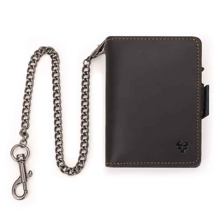 HUMERPAUL BP713 RFID Blocking Wallet Top Layer Cowhide Leather Metal Card Slot Coin Purse with Chain - Black - 2