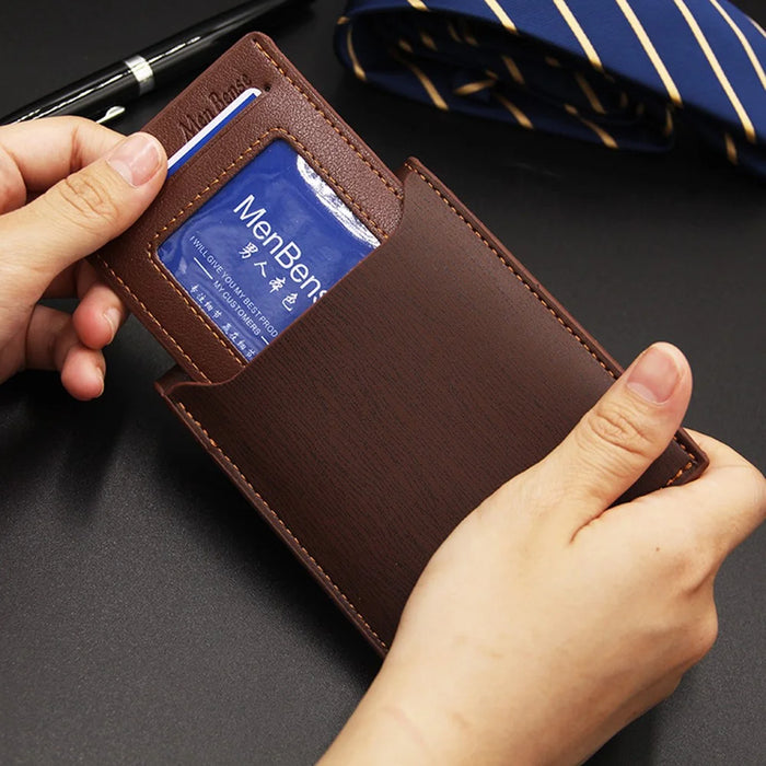 MENBENSE 119B-189 Men's Card Case Billfold Wallet PU Leather Change Storage Pouch - Light Brown - 3