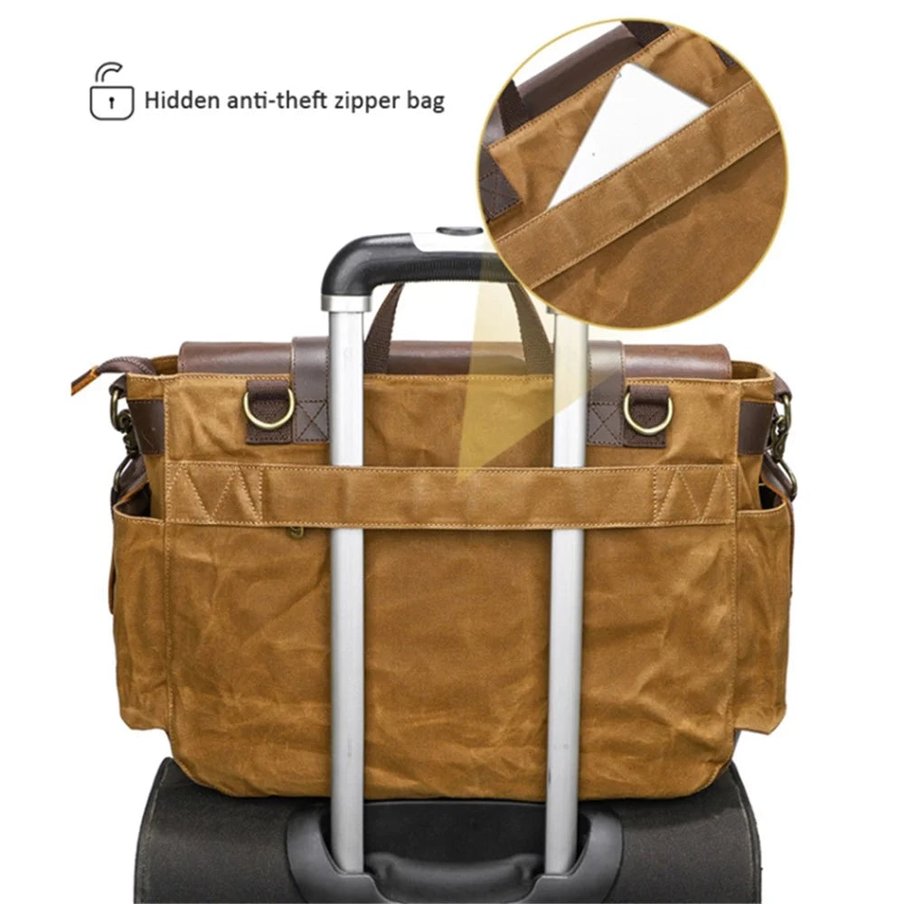 S11 Outdoor Single Shoulder Crossbody Bag Waxed Leather Flap Casual Canvas Bag - Khaki - 3