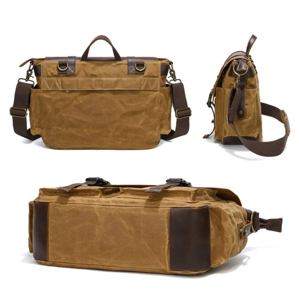 S11 Outdoor Single Shoulder Crossbody Bag Waxed Leather Flap Casual Canvas Bag - Khaki - 4