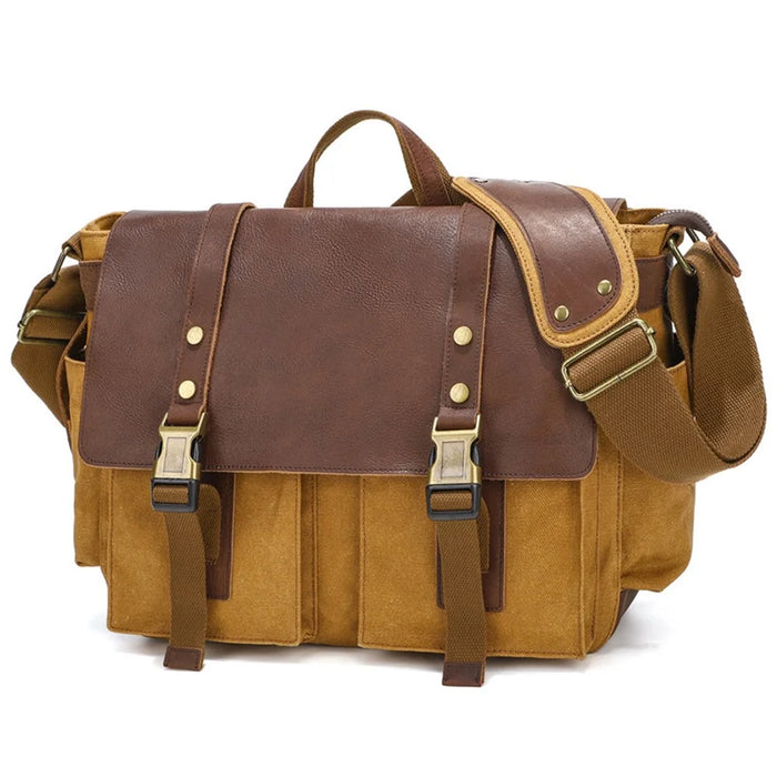 S8 Casual Outdoor Crossbody Bag Waxed Leather + Canvas Single Shoulder Travel Bag - Yellow - 1