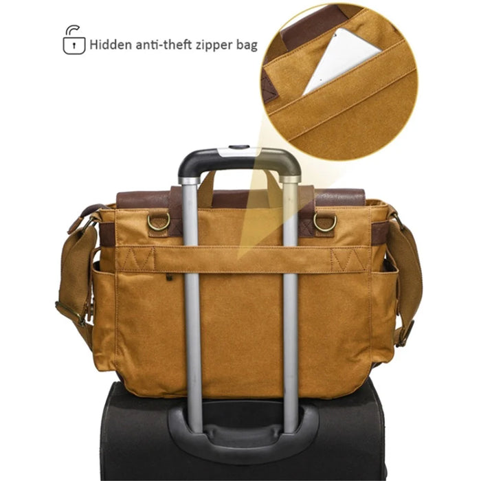 S8 Casual Outdoor Crossbody Bag Waxed Leather + Canvas Single Shoulder Travel Bag - Yellow - 5