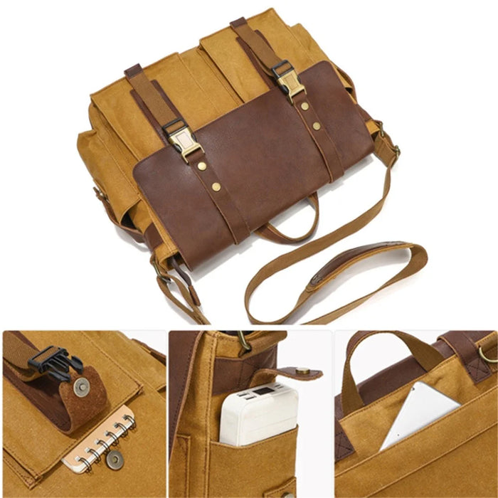 S8 Casual Outdoor Crossbody Bag Waxed Leather + Canvas Single Shoulder Travel Bag - Yellow - 6