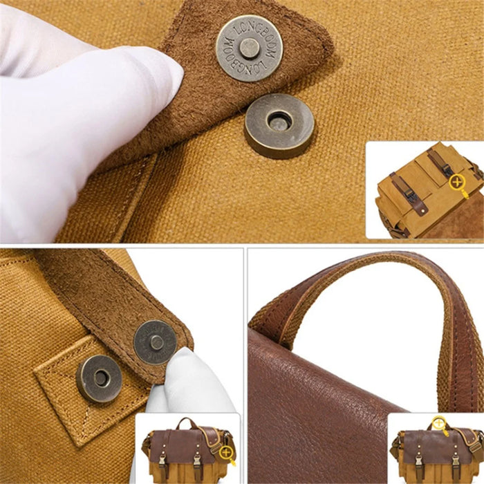 S8 Casual Outdoor Crossbody Bag Waxed Leather + Canvas Single Shoulder Travel Bag - Yellow - 7