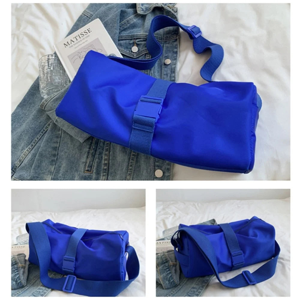 Nylon Sports Gym Bag Duffle Bag Weekend Overnight Shoulder Bag Handbag - Blue - 3