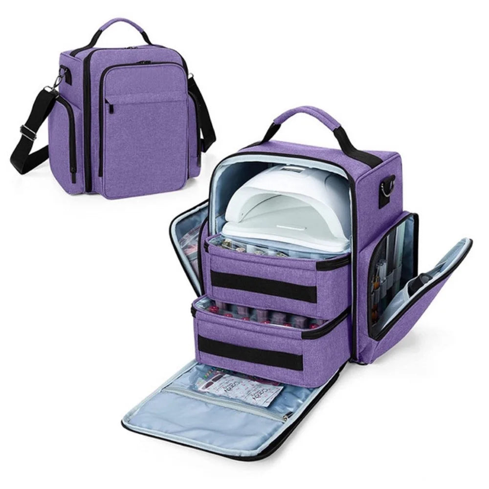 Double Layer Nail Polish Organizer Bag with 2 Removable Pouches and Tools Storage Sections - 1