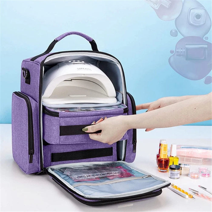 Double Layer Nail Polish Organizer Bag with 2 Removable Pouches and Tools Storage Sections - 2