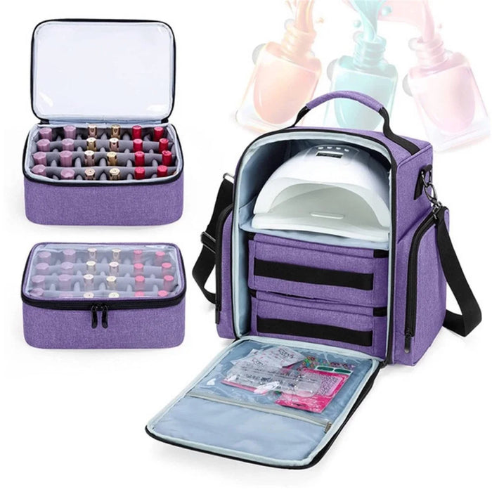 Double Layer Nail Polish Organizer Bag with 2 Removable Pouches and Tools Storage Sections - 4
