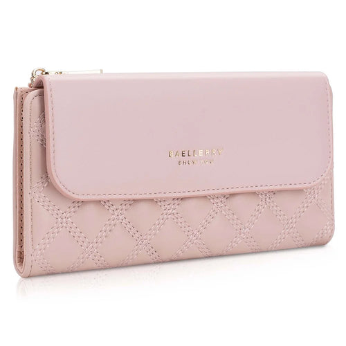 BAELLERRY N2403 Long Wallet PU Leather Cell Phone Pouch Bag Women's Clutch Purse Handbag - Pink - 1