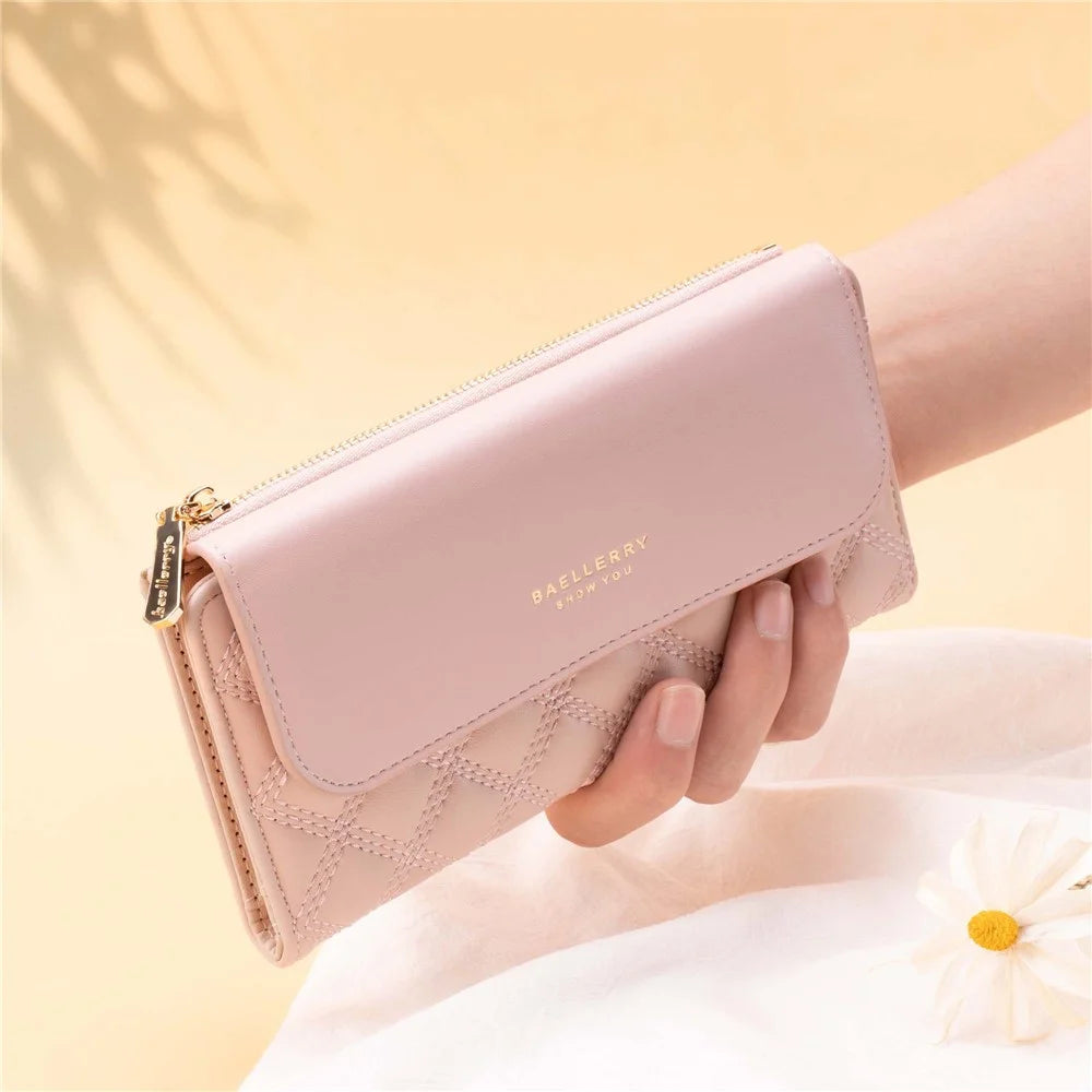 BAELLERRY N2403 Long Wallet PU Leather Cell Phone Pouch Bag Women's Clutch Purse Handbag - Pink - 4