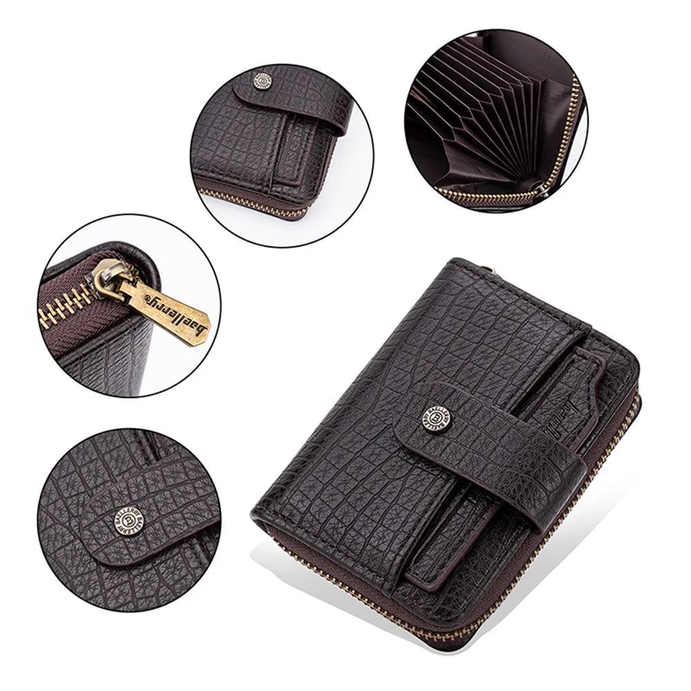 BAELLERRY K9222 Textured Wallet PU Leather Men's Card Holder Pouch Coin Storage Bag - Coffee - 4