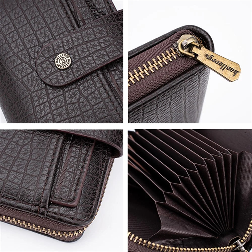 BAELLERRY K9222 Textured Wallet PU Leather Men's Card Holder Pouch Coin Storage Bag - Coffee - 5