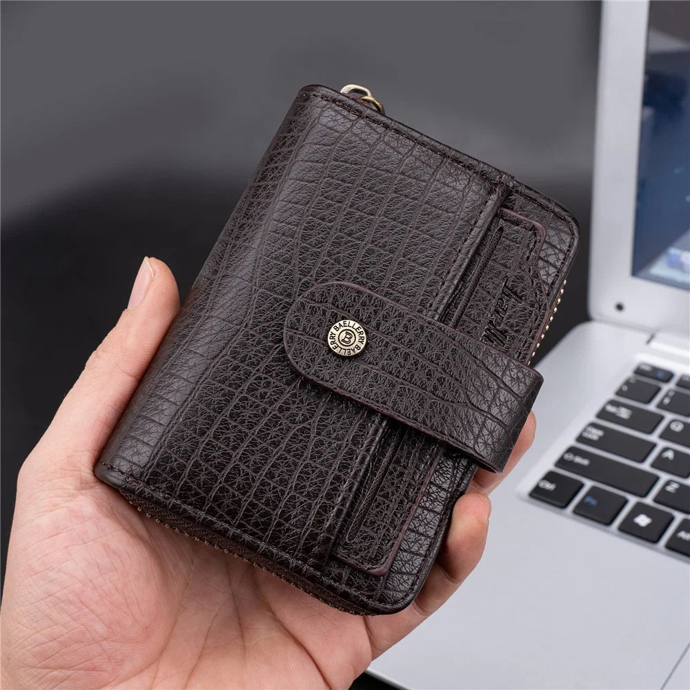 BAELLERRY K9222 Textured Wallet PU Leather Men's Card Holder Pouch Coin Storage Bag - Coffee - 7